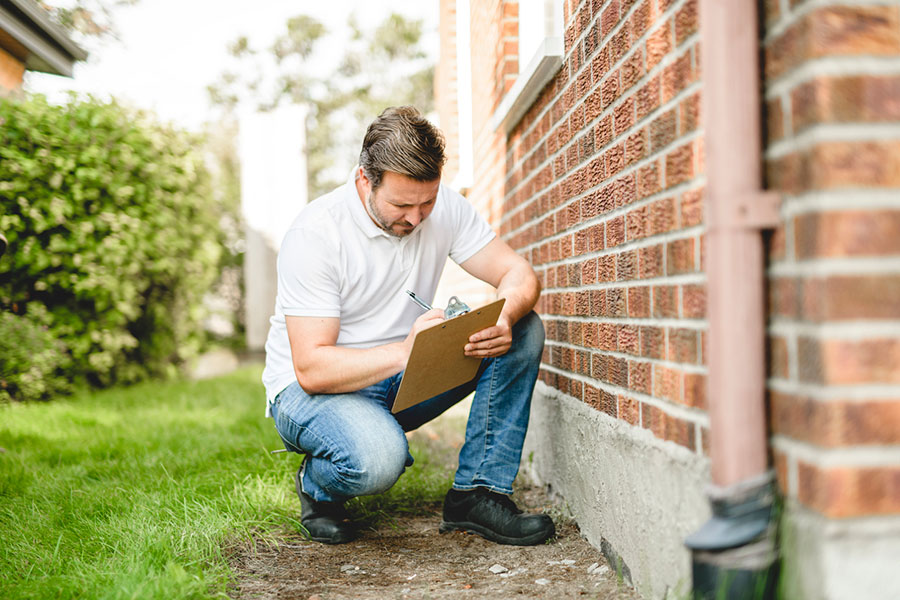 Home Inspector Looking at Foundation
