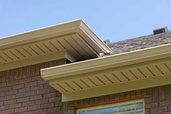 View of home soffit color and gutters.